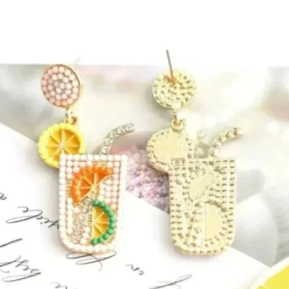 ⭐️❤️ FREE Lemon Drink Alcohol Party Chic Fruit Art Vaca Lime Tequila Earrings